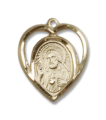 Women's Open-Cut Heart Shaped Scapular Pendant - 14K Solid Gold