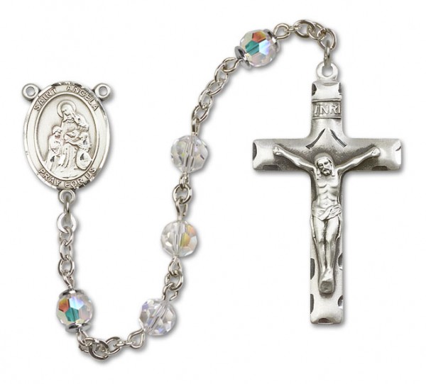 St. Angela Merici Sterling Silver Heirloom Rosary Squared Crucifix - Crystal