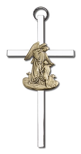 Guardian Angel 4&quot; Wall Cross - Two-Tone Silver