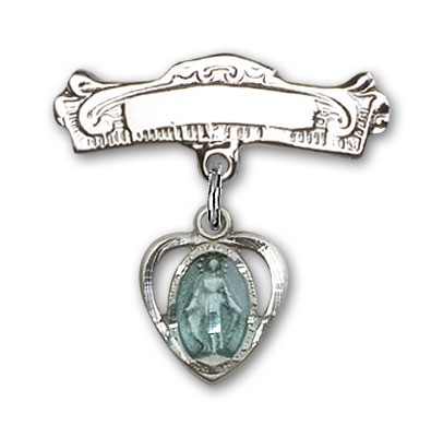 Pin Badge with Miraculous Charm and Arched Polished Engravable Badge Pin - Silver | Blue