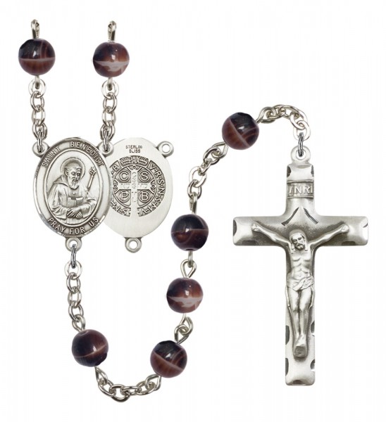 Men's St. Benedict Silver Plated Rosary - Brown