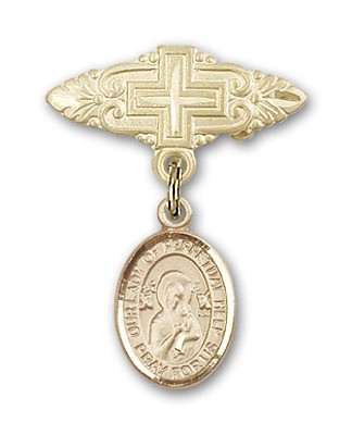 Pin Badge with Our Lady of Perpetual Help Charm and Badge Pin with Cross - 14K Solid Gold