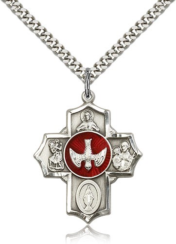 Men's 5-Way Medal with Pointed Tips - Silver | Red