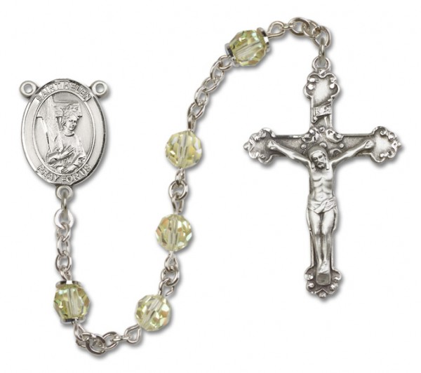 St. Helen Sterling Silver Heirloom Rosary Fancy Crucifix - Zircon