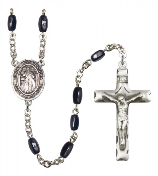 Men's Divina Misericordia Silver Plated Rosary - Black | Silver