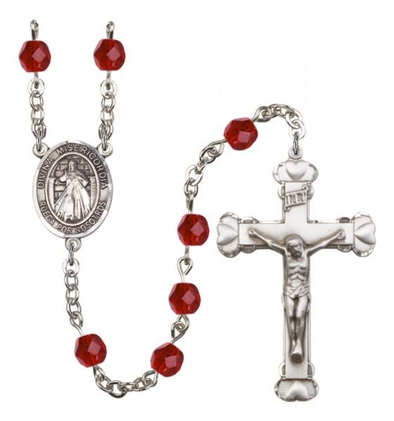 Women's Divina Misericordia Birthstone Rosary - Ruby Red