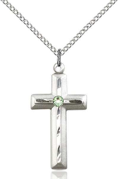 Matte and Polished Cross Pendant with Birthstone Options - Peridot
