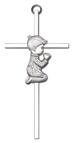 Praying Boy Cross  6&quot; - Silver tone