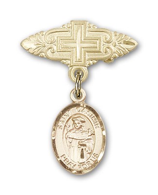 Pin Badge with St. Casimir of Poland Charm and Badge Pin with Cross - 14K Solid Gold