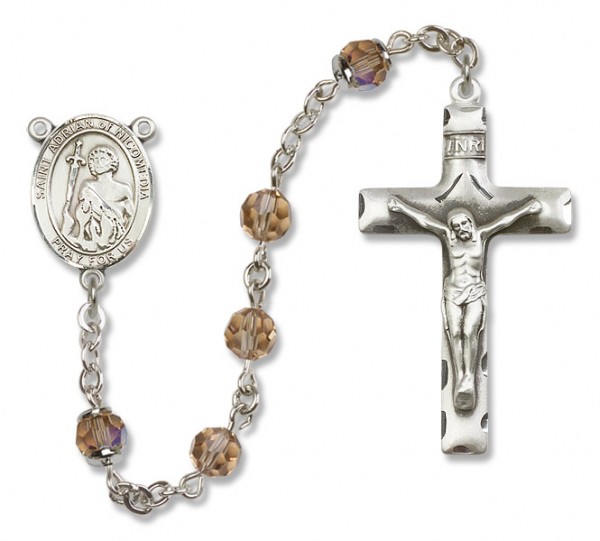 St. Adrian of Nicomedia Sterling Silver Heirloom Rosary Squared Crucifix - Topaz