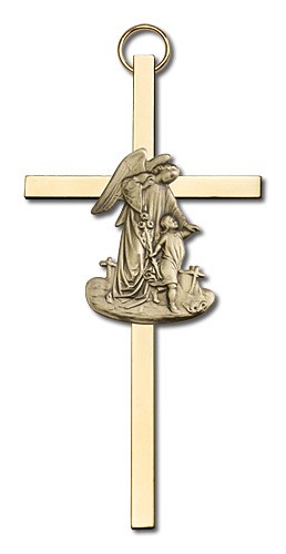 Guardian Angel 4&quot; Wall Cross - Gold Tone