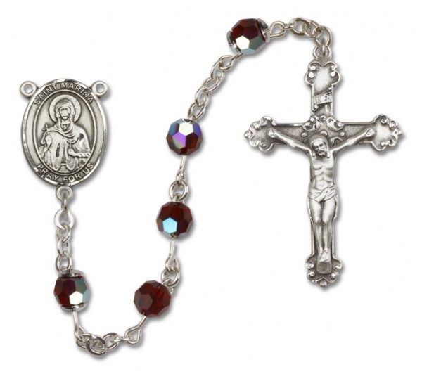 St. Marina Sterling Silver Heirloom Rosary Fancy Crucifix - Garnet