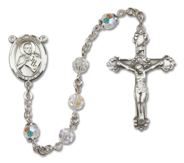 St. Viator of Bergamo Sterling Silver Heirloom Rosary Fancy Crucifix - Crystal