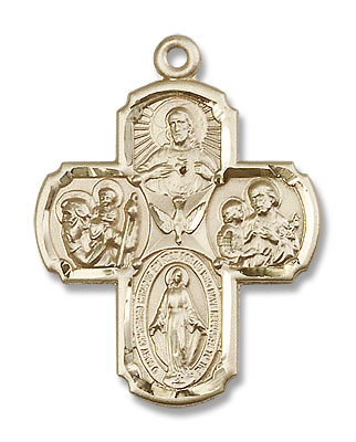 Men's Large Classic Five-Way Medal with Dove Center - 14K Solid Gold
