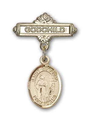 Pin Badge with St. Susanna Charm and Godchild Badge Pin - Gold Tone