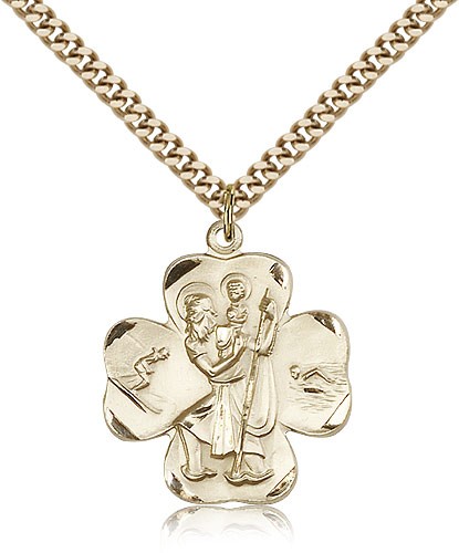 Swimmer Skier St. Christopher Clover Necklace - 14KT Gold Filled