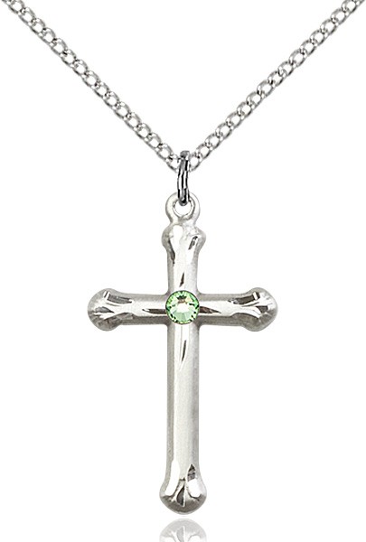 Teardrop Edge Cross Pendant with Birthstone Options - Peridot