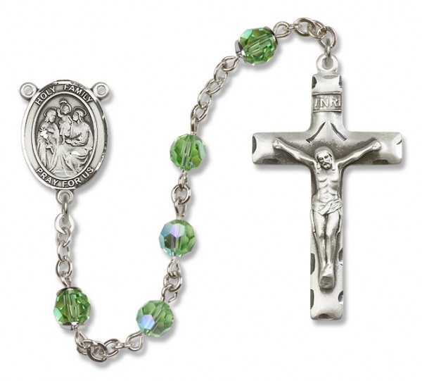Holy Family Sterling Silver Heirloom Rosary Squared Crucifix - Peridot