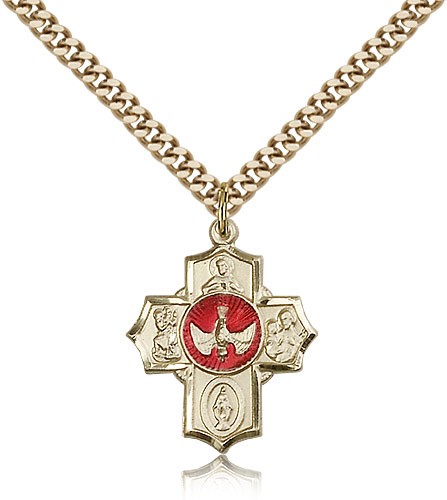 Red Enamel Descending Dove 5-Way Pendant - 14KT Gold Filled