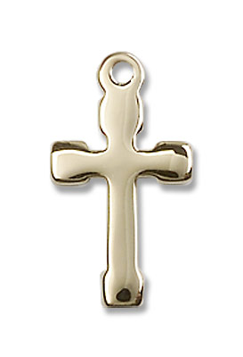 Shiny Block Tip Cross Pendant - 14K Solid Gold