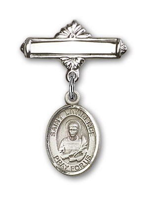 Pin Badge with St. Lawrence Charm and Polished Engravable Badge Pin - Silver tone