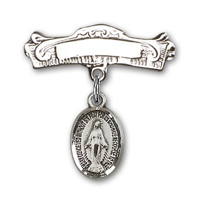 Baby Pin with Miraculous Charm and Arched Polished Engravable Badge Pin - Silver tone