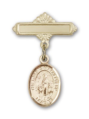 Pin Badge with Lord Is My Shepherd Charm and Polished Engravable Badge Pin - 14K Solid Gold