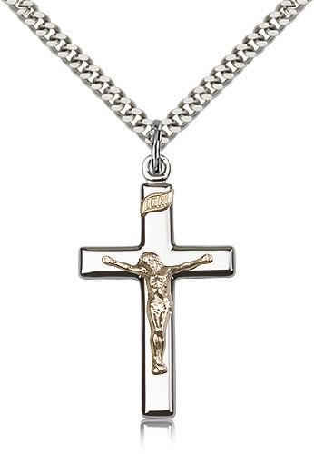 High Polish Traditional Crucifix Medal Two-Tone - Two-Tone