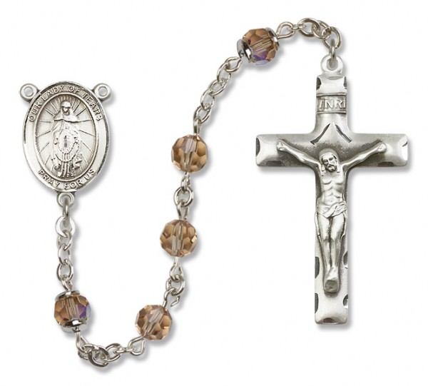 Our Lady of Tears Sterling Silver Heirloom Rosary Squared Crucifix - Topaz