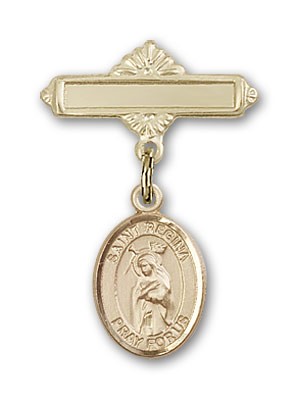 Pin Badge with St. Regina Charm and Polished Engravable Badge Pin - Gold Tone