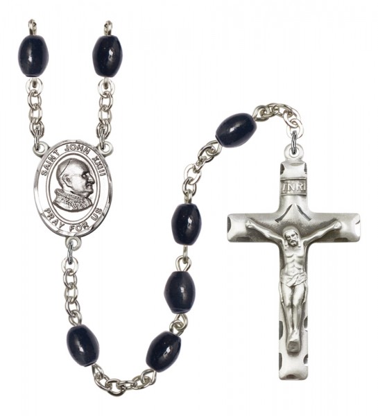 Men's St. John XXIII Silver Plated Rosary - Black Oval