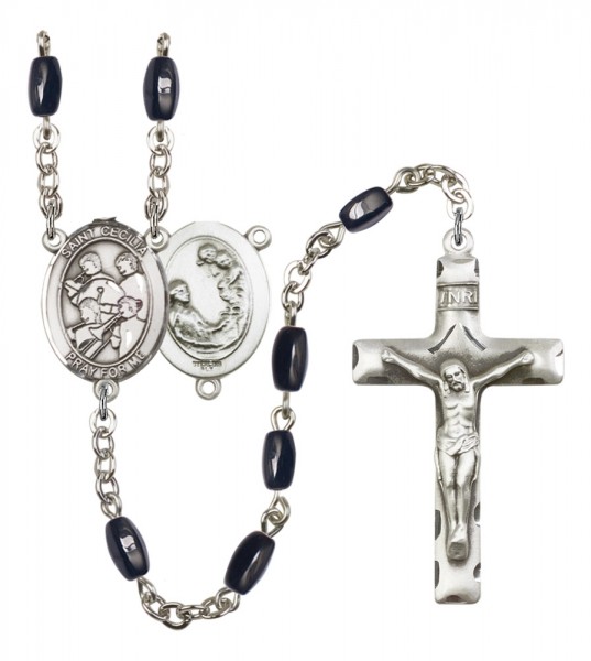 Men's St. Cecilia Marching Band Silver Plated Rosary - Black | Silver