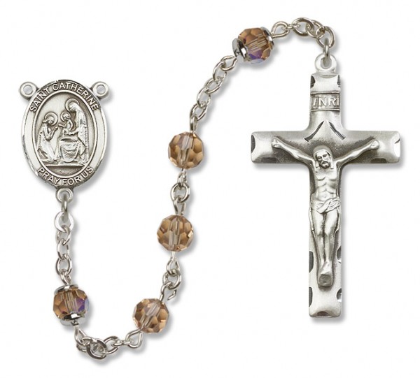 St. Catherine of Siena Sterling Silver Heirloom Rosary Squared Crucifix - Topaz