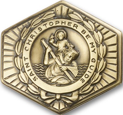 St. Christopher Hexagon Visor Clip - Antique Gold