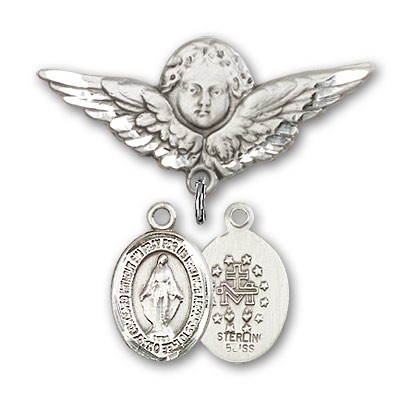 Pin Badge with Miraculous Charm and Angel with Larger Wings Badge Pin - Silver tone