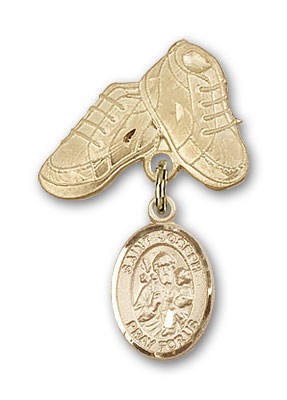 Pin Badge with St. Joseph Charm and Baby Boots Pin - Gold Tone