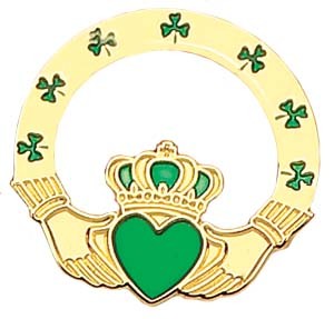 Claddagh Lapel Pin - 1&quot; - Green | Gold