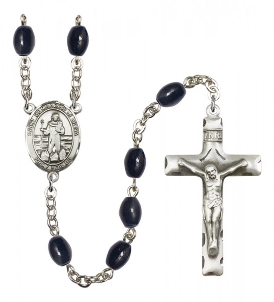 Men's St. Bernadine of Sienna Silver Plated Rosary - Black Oval