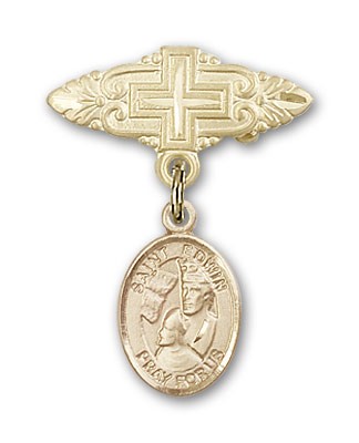 Pin Badge with St. Edwin Charm and Badge Pin with Cross - 14K Solid Gold