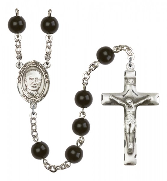 Men's St. Hannibal Silver Plated Rosary - Black