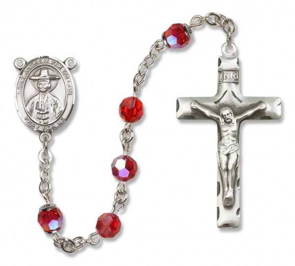 St. Andrew Kim Taegon Rosary -Heirloom Squared Crucifix - Ruby Red