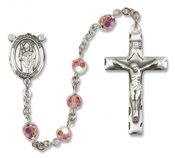 St. Stanislaus Sterling Silver Heirloom Rosary Squared Crucifix - Light Rose