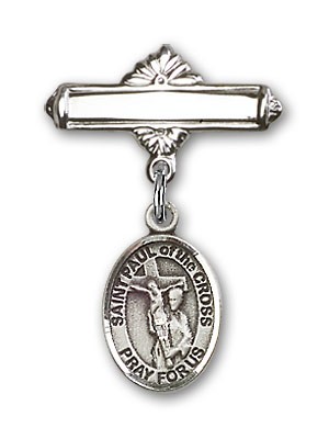 Pin Badge with St. Paul of the Cross Charm and Polished Engravable Badge Pin - Silver tone