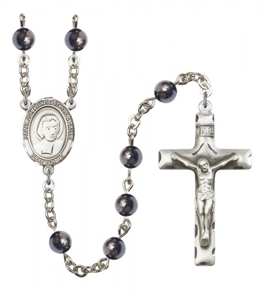 Men's St. John Baptist de la Salle Silver Plated Rosary - Gray
