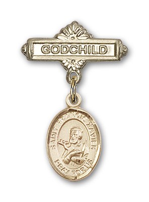 Pin Badge with St. Francis Xavier Charm and Godchild Badge Pin - Gold Tone