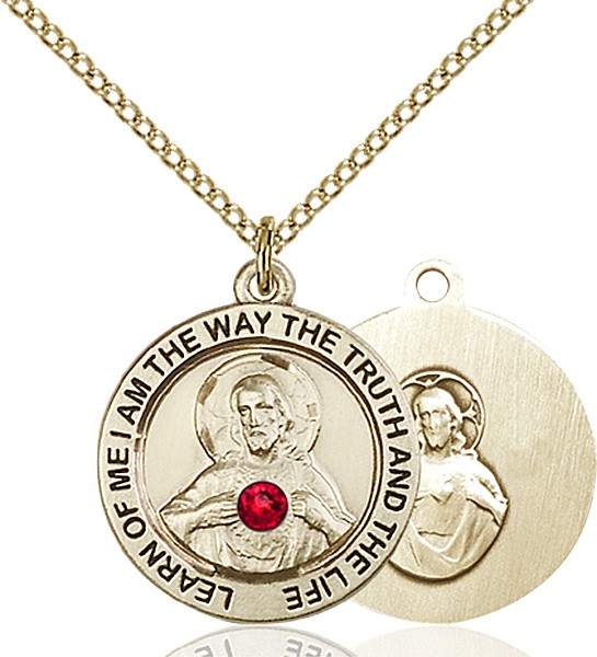 Round Medium Sacred Heart Pendant with Birthstone Options - 14KT Gold Filled