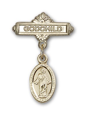 Baby Badge with Scapular Charm and Godchild Badge Pin - Gold Tone