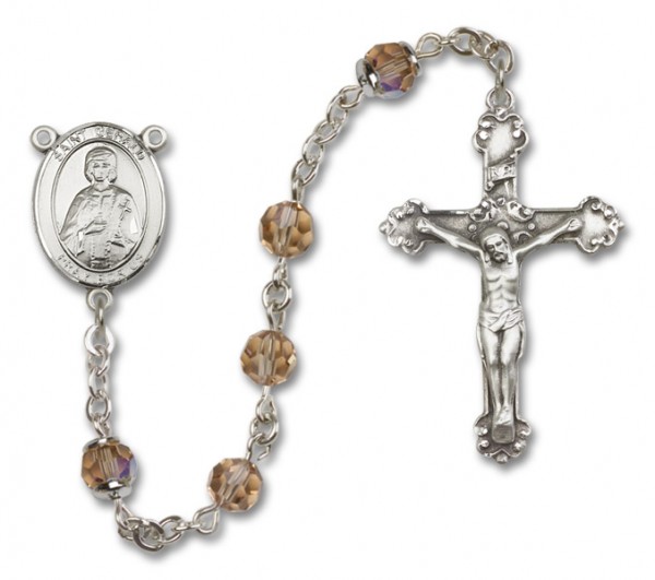 St. Gerard Sterling Silver Heirloom Rosary Fancy Crucifix - Topaz