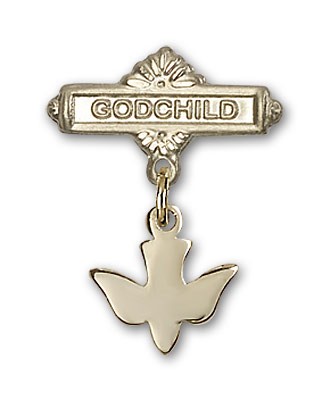 Baby Pin with Holy Spirit Charm and Godchild Badge Pin - 14K Solid Gold