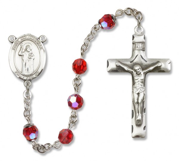 St. Columbkille Sterling Silver Heirloom Rosary Squared Crucifix - Ruby Red